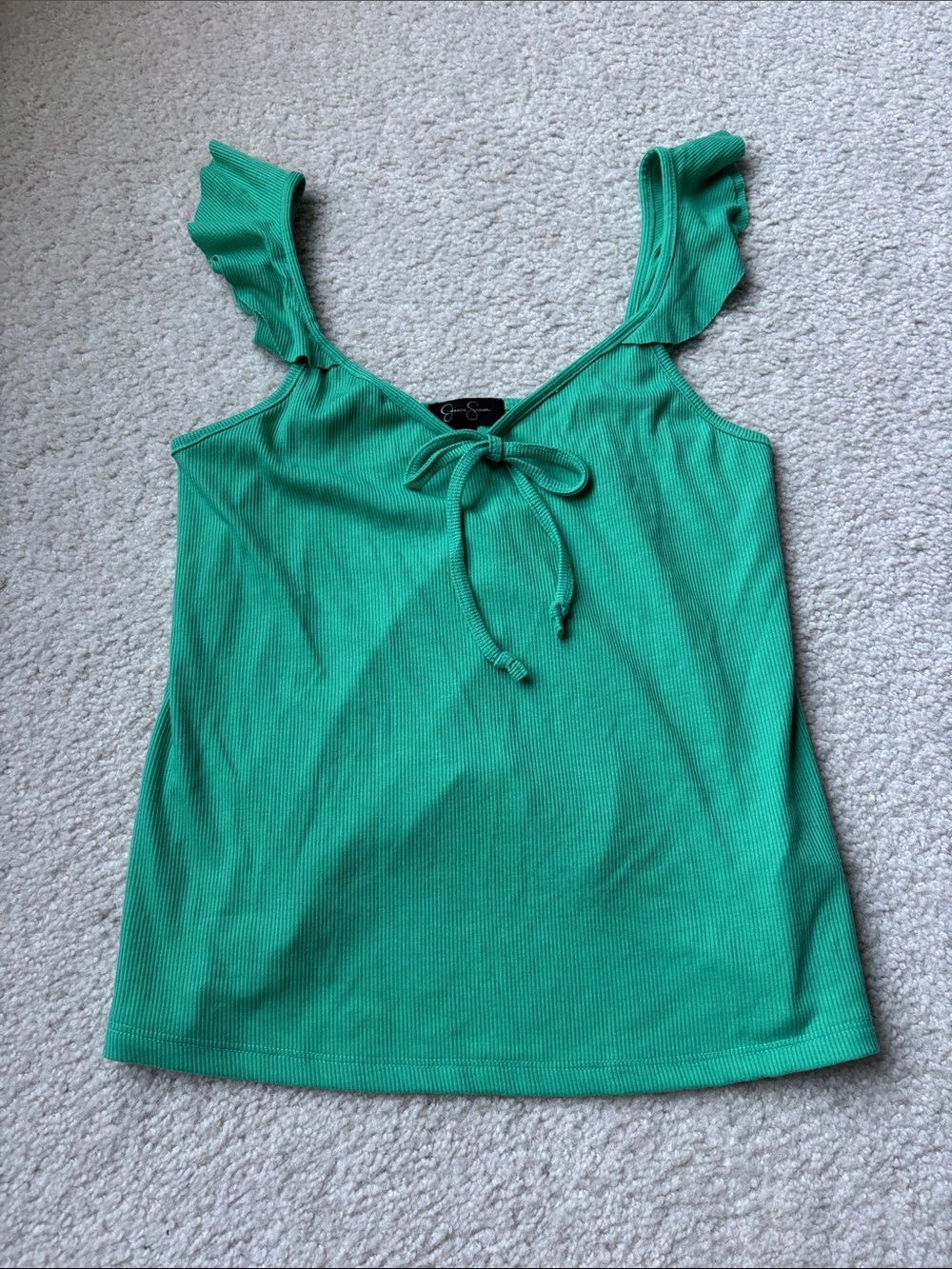 Jessica Simpson Bright Emerald Tie-Front Ruffle Strap Tank